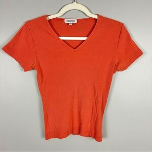 VINTAGE 90s Y2K Ribbed Baby Tee Cotton Orange‎ Size Medium V-neck Grunge Casual